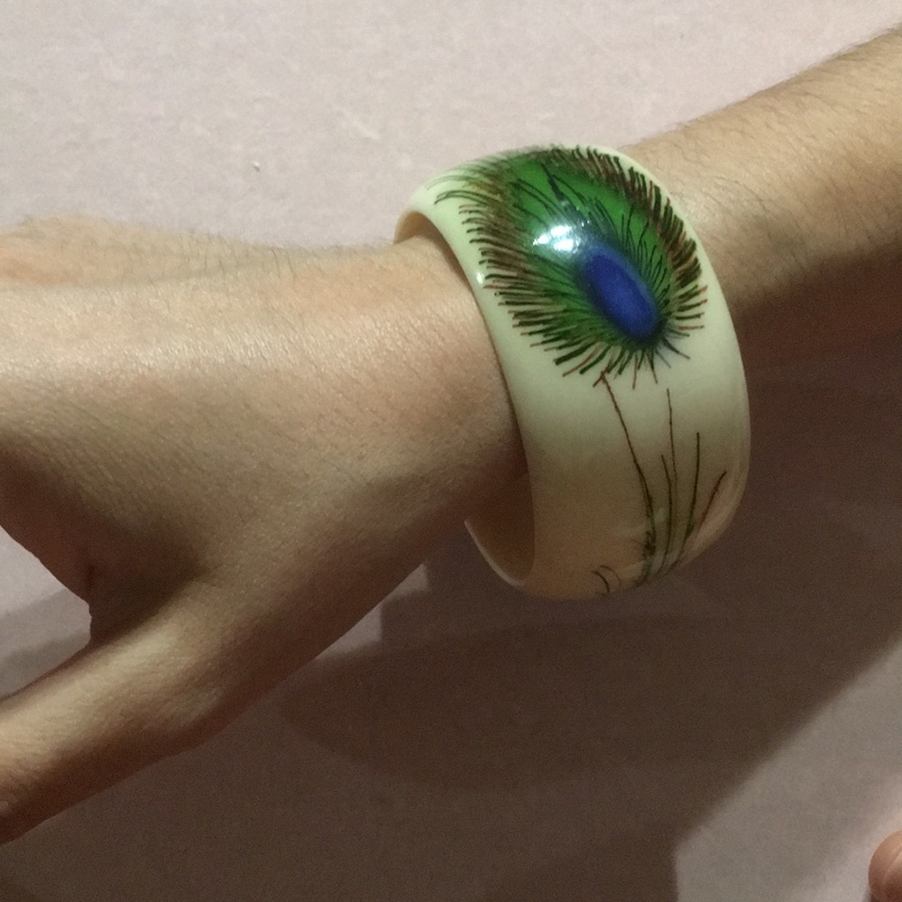 Wide Band Peacock Feather Bracelet